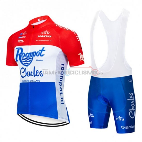 Abbigliamento Ciclismo Roompot Charles Manica Corta 2019 Rosso Bianco Blu